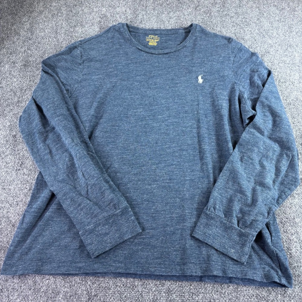 Polo Ralph Lauren T-Shirt Mens XL Blue Heather Long Sleeve Custom Fit Pony Logo